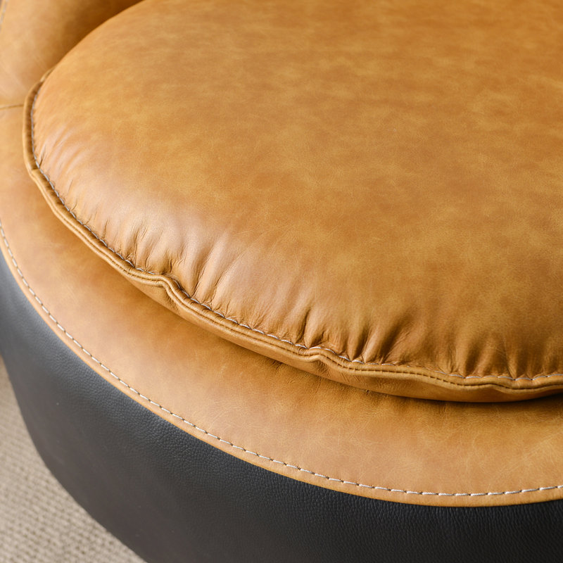 32.3'' W Top-grain Genuine Leather Upholstered Swivel Barrel Chair, Camel