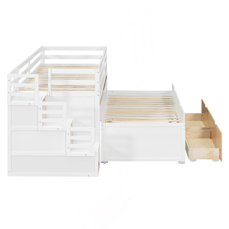 Lit mezzanine simple TG avec bureau coulissant et lit gigogne simple, lit superposé multifonctionnel avec 2 tiroirs de rangement et marches de rangement