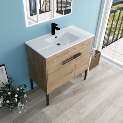 Cherell 36'' Free Standing Single Bathroom Vanity with Ceramic Top -  Ebern Designs, 5D3DD37BD37742F7901CA3392DBDED49