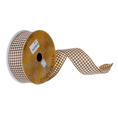 Vickerman 1.5" x 10 Yard Houndstooth Wired Ribbon.