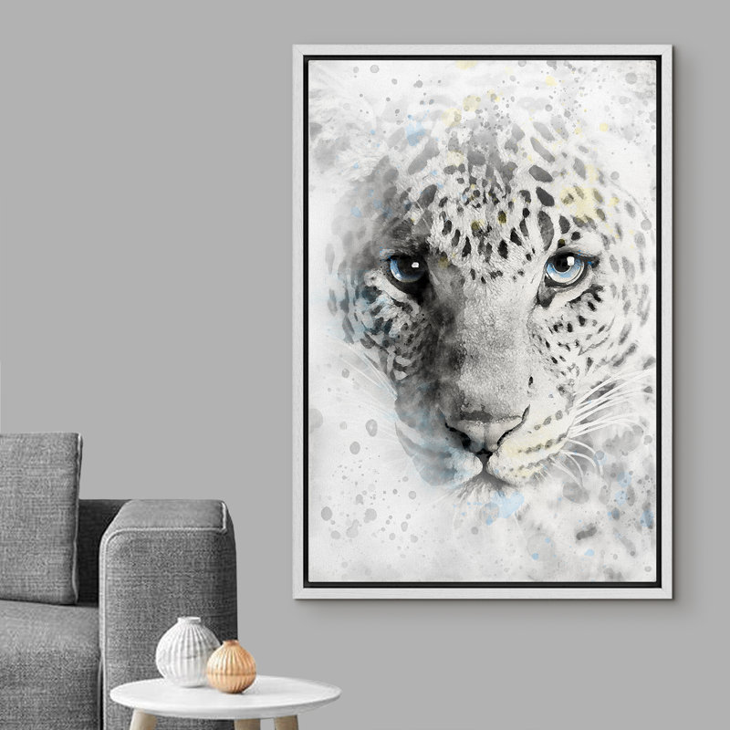 Idea4wall léopard tache d'aquarelle aux yeux bleus ang04, H 36 po x l 24 po x P 1,5 po, Blanc