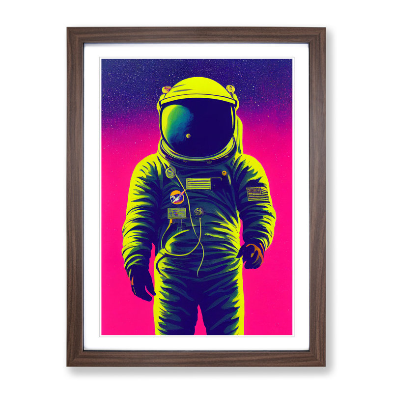 Daring Astronaut - Single Picture Frame Print, 64cm H x 46cm W x 2cm D, Walnut