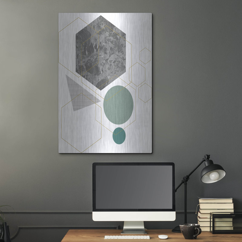 Ivy Bronx «Deco Grey Marbleon» par Sabrina Balbuena, art mural en métal, H 36 po x l 24 po