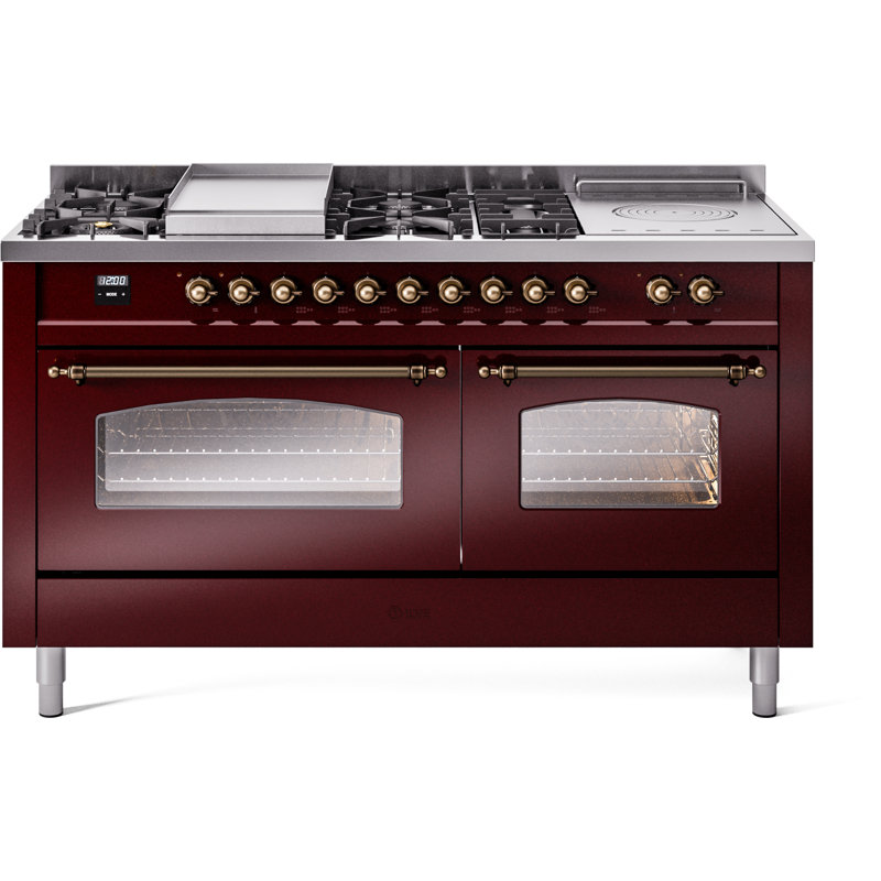 ILVE Nostalgie II 60 Dual Fuel Range, 5 Burners, Griddle, Frenchtop , Liquid Propane, Emerald Green/Copper