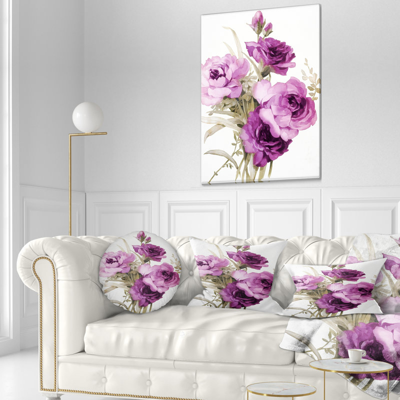 Bouquet de fleurs mauves - coussin à imprimé floral, 16 po x 1 po, Coussin décoratif