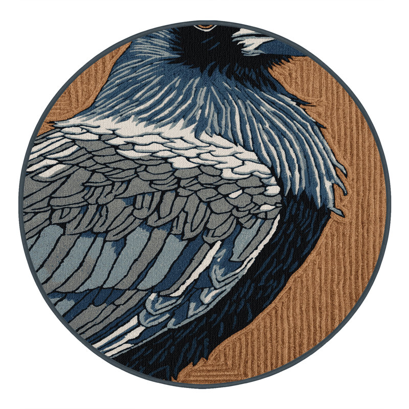 Washable Large billed Crow Birds Area Rug, Round 7'