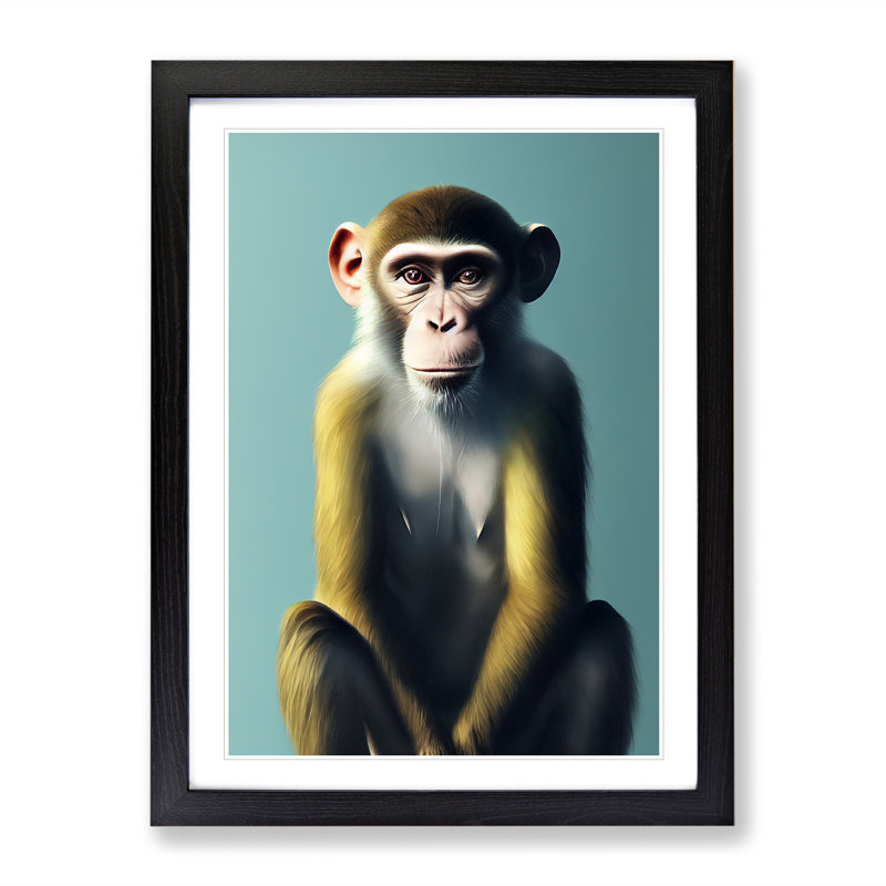 A Monkey Portrait No.3 - Single Picture Frame Painting, Black Framed, 64cm H x 46cm W x 2cm D