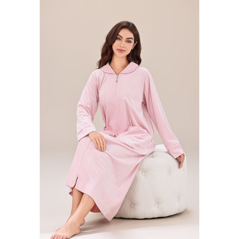 Aeryn Polyester Blend Fleece Ankle Bathrobe, Pink, One Size Fits All