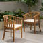 Chaises de salle à manger d'extérieur en bois avec coussins, ensemble de 2, crème, finition teck