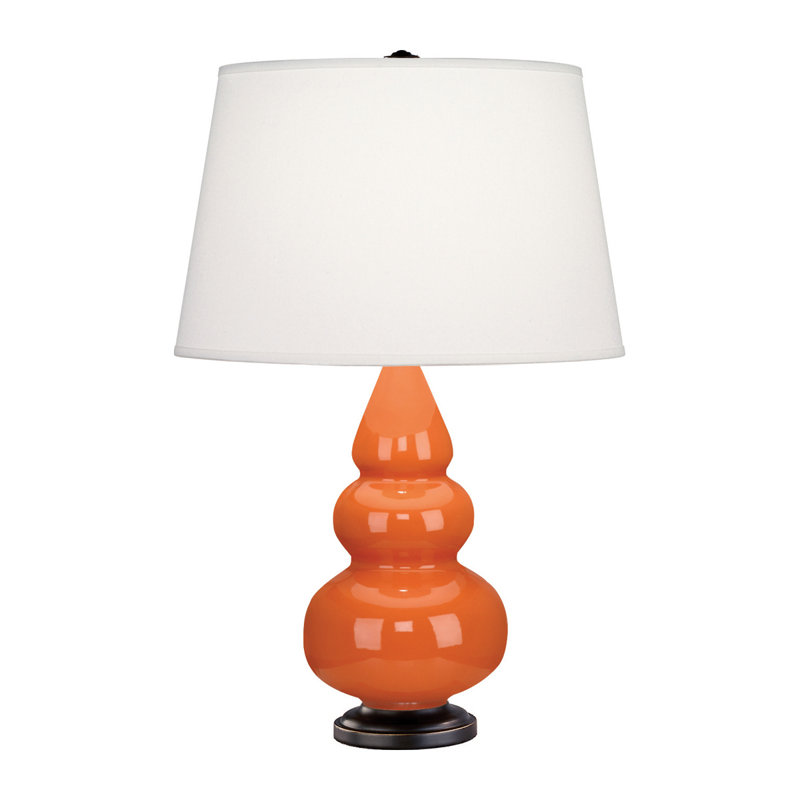 Small Triple Gourd Table Lamp, Pumpkin and Bronze Base