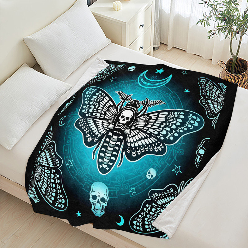 Jeté en flanelle JYK Halloween, Neon Moth Skulls