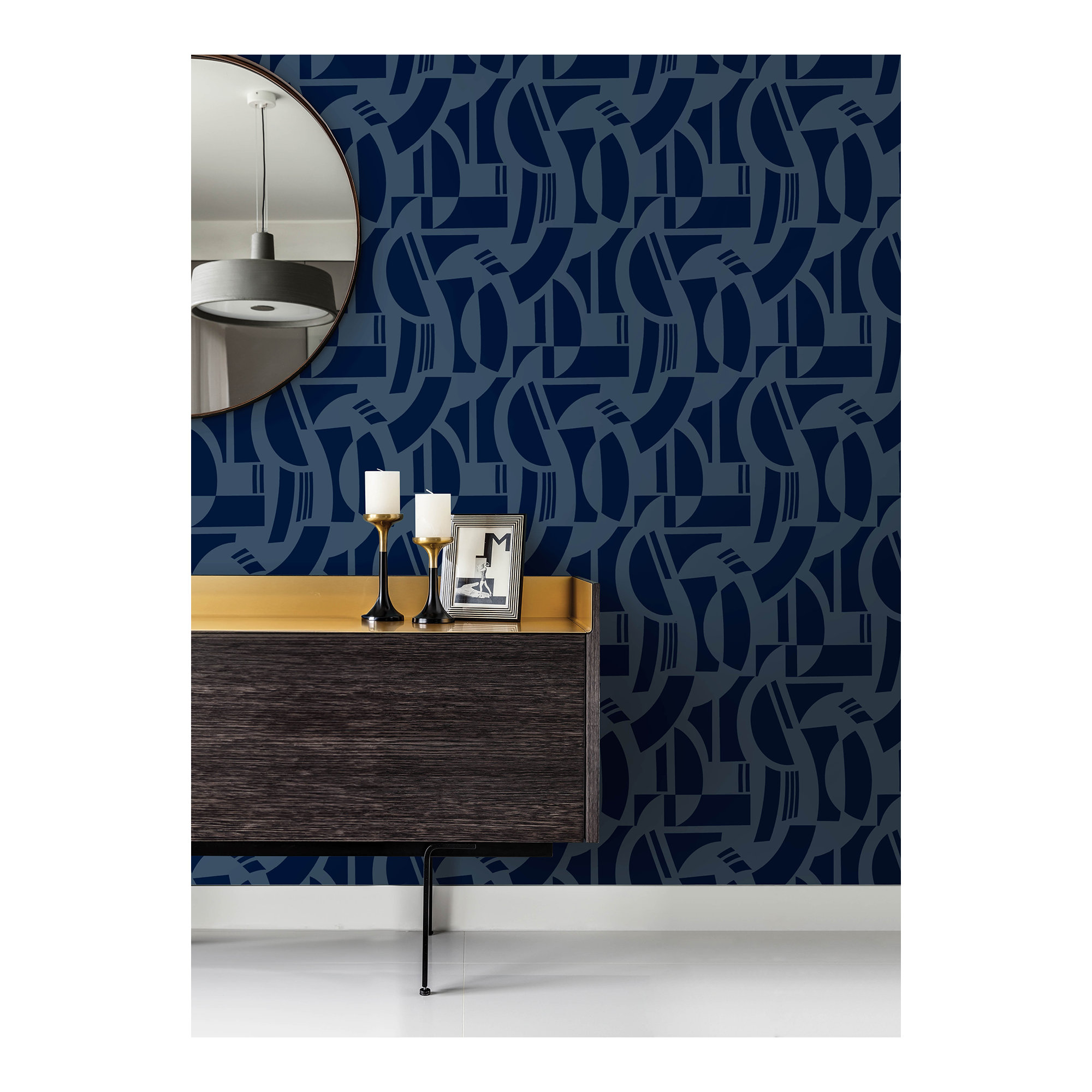 Carter Geometric Flock Wallpaper, Blue