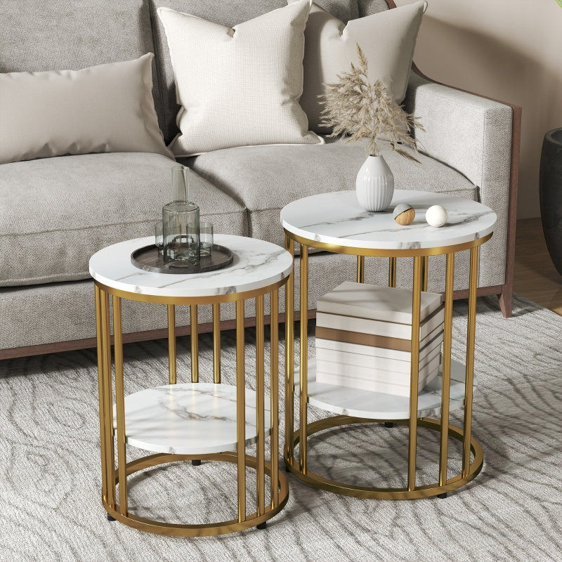 Coffee Table, White Top/Gold Base