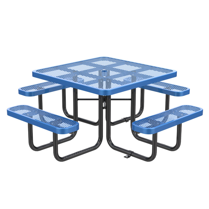 46-Inch Square Picnic Table With Umbrella Hole, Blue