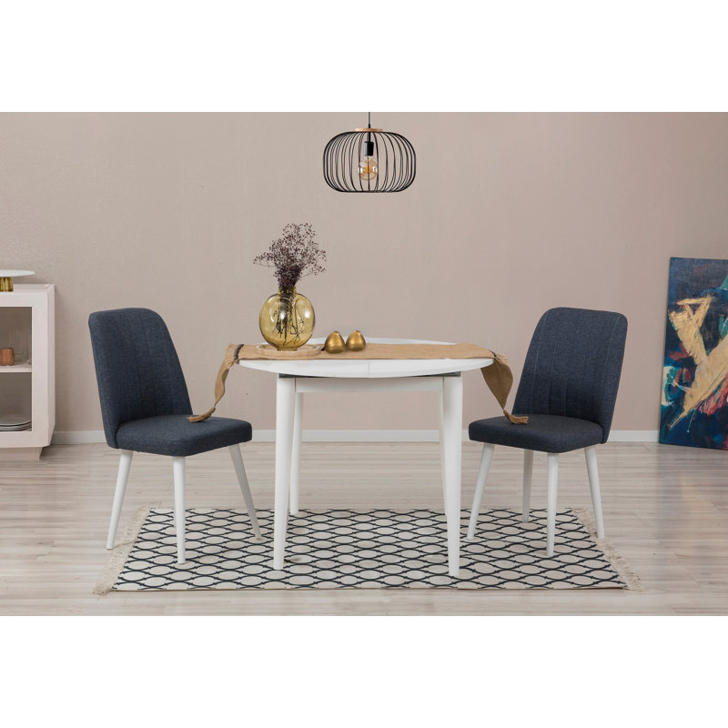 Ensemble de table et chaises de salle à manger extensible D urgu (3 pièces), Blanc / Bleu