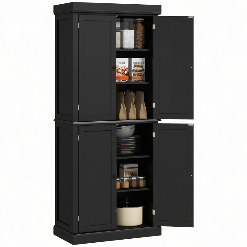 Armoire de rangement pour garde-manger 72,5 po, armoire de cuisine autoportante avec 4 portes et tablettes réglables pour la salle à manger, panneau de fibres à densité moyenne