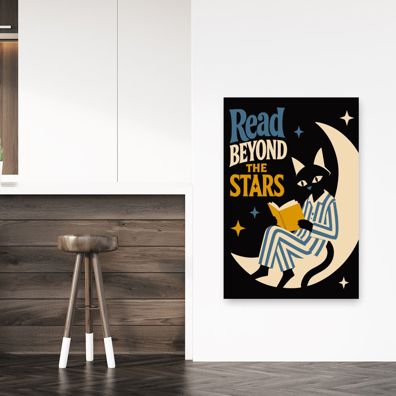 Chat douillet au-delà des étoiles, paisible, rétro, fantaisiste, paysage de nature, affiche murale, H 48 po x l 32 po