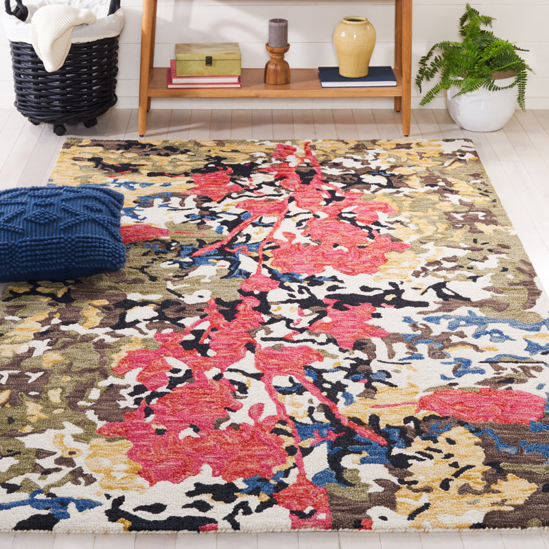 Tapis vert / ivoire en laine / coton touffeté à la main Kayshia, Rectangle 5 pi x 8 pi