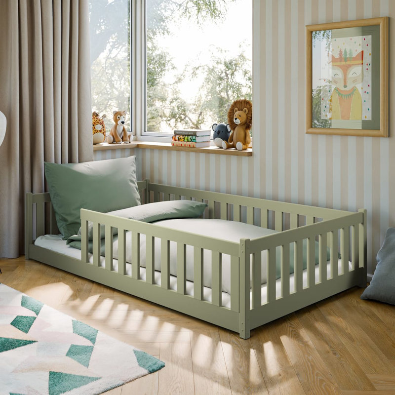 Emina Montessori Floor Bed 120 x 200cm with Foam Mattress, Guardrails and Slatted Base