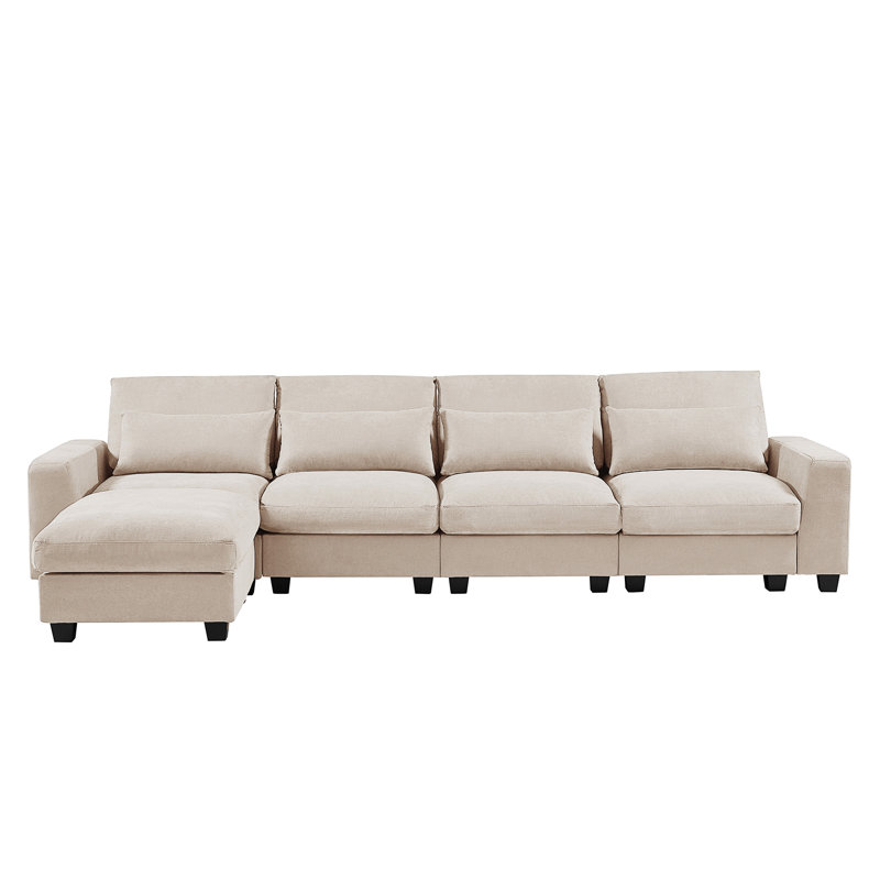 Modern Large L-Shape Feather Filled Sectional Sofa, Beige