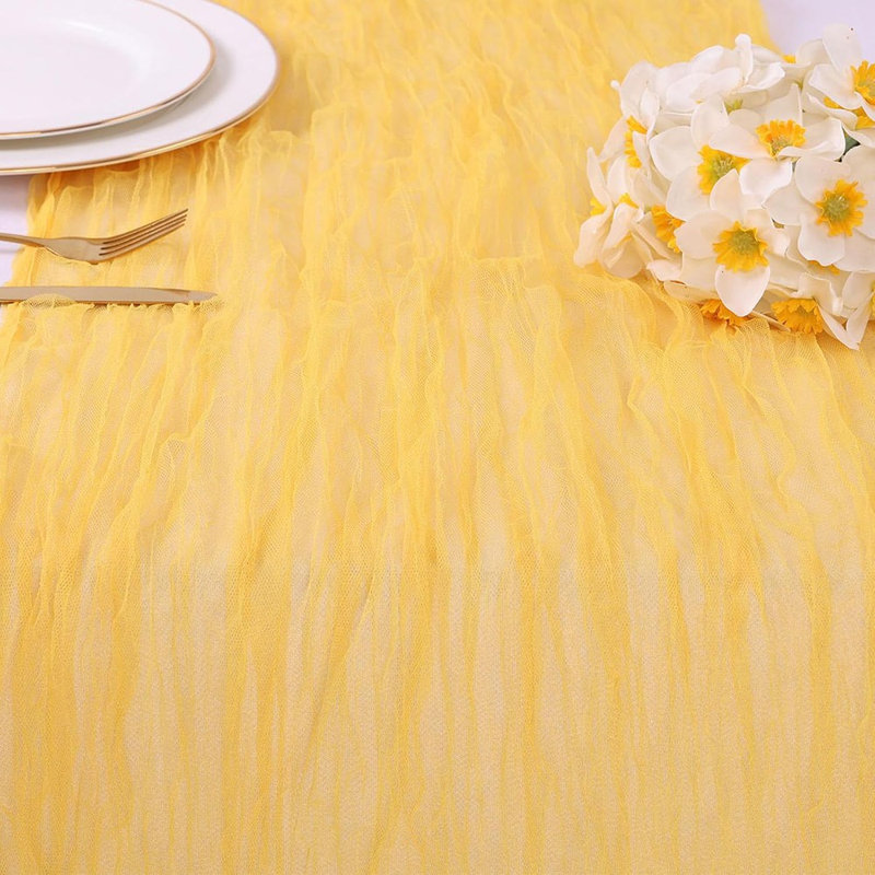 Gauze Tulle Table Runner – Yellow – Boho Rustic Table Décor For Spring, Summer, Bridal Showers, Birthdays, And Easter, Yellow