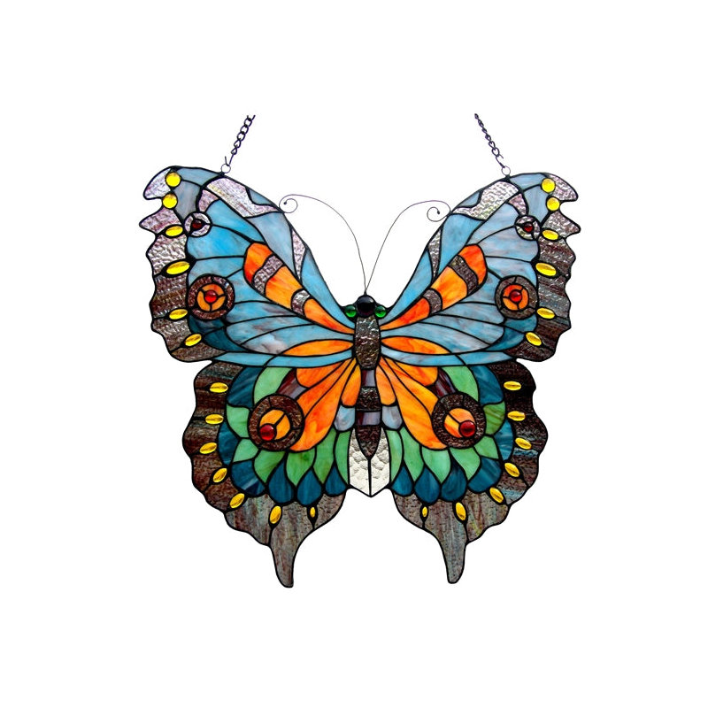  Mariposa Tiffany-Glass Butterfly Window Panel 21x20"