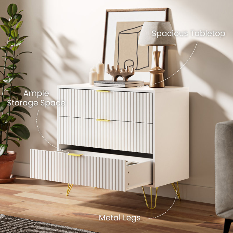 Commode 3 tiroirs, l 31,5 po, Blanc