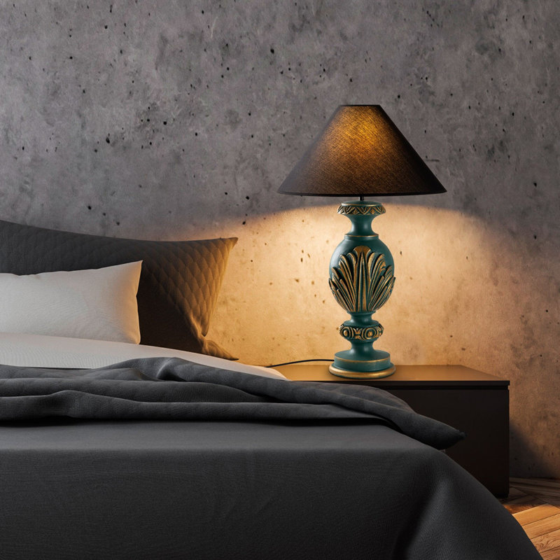 Elegant Green Table Lamp, 19.7 x 19.7 x 29.1 Inches | 100% Polyester Fabric Shade, Ø4.7 x 9.8 Inches | E27 Socket (Max 40W), Stylish Baroque Design | Ideal for Living Room, Bedroom, and Home Office Décor