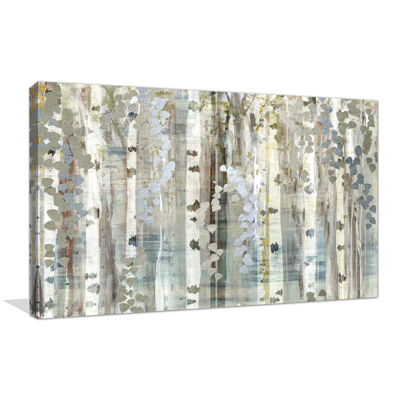 Birch Wood Meadow par - Peinture, H 24 po x l 40 po x P 1,5 po, Toile tendue