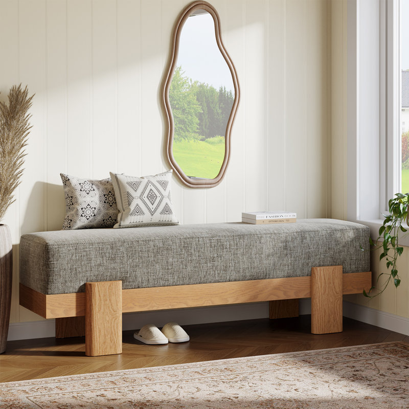 55" Upholstered Entryway Bench with Padded Seat, Shoe Bench for Bedroom or Living Room, Gray