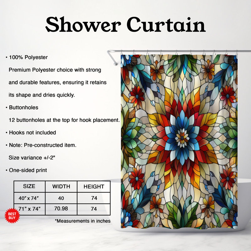 Glass Petals - 1 Piece Standard Shower Curtain, 74" H x 71" W