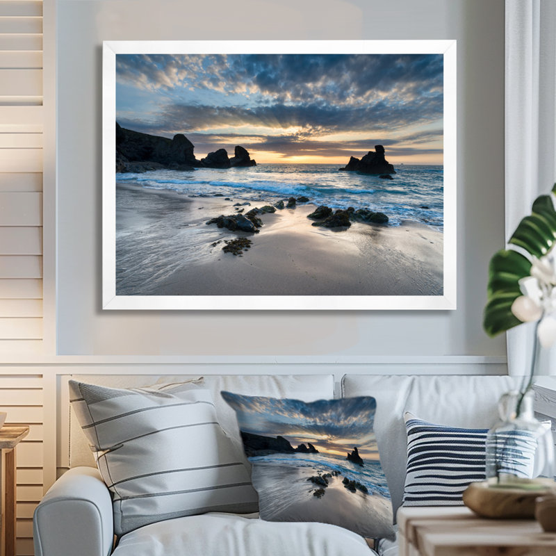 Magnifique baie de Porthcothan - imprimé bord de mer, Impression encadrée, H 34 po x l 44 po, Blanc