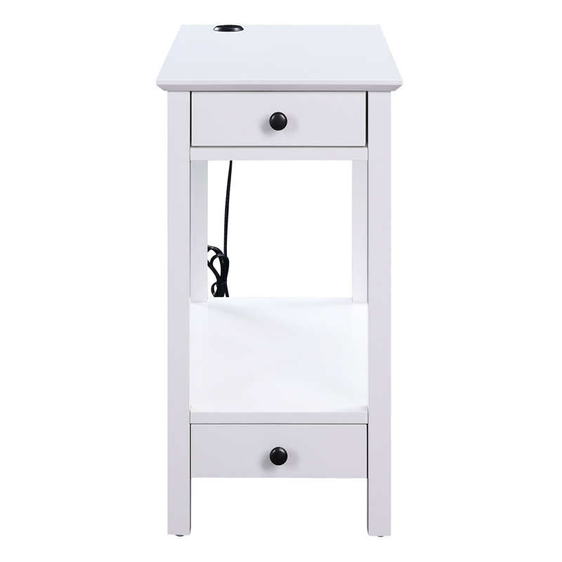 Table de rangement d'appoint blanche avec 2 tiroirs et espace de chargement rectangulaire fonctionnel, décoration élégante