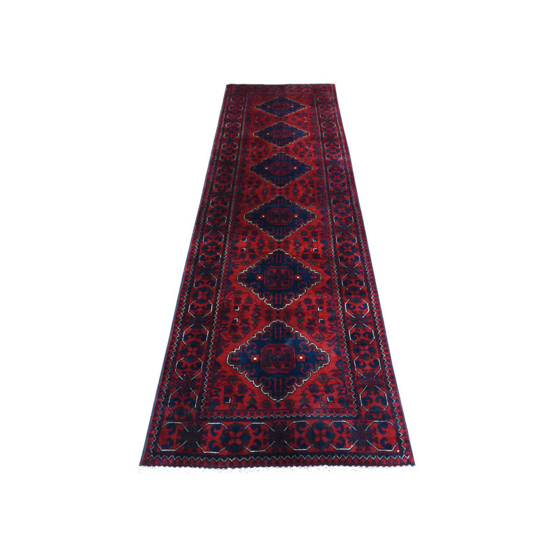 Tapis de couloir rouge à motif de médaillons afghan noué à la main 2 pi 8 po x 9 pi 6 po 6229F1F9F60B448E83F8A8EDA8CB7C7B