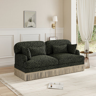 69.2" Modern Loveseat Sofa, Chenille Leopard Printing, Delicate Tassel Edge, Green black