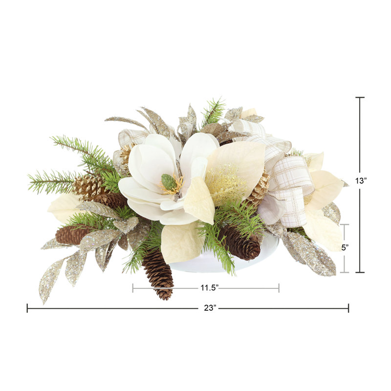 Arrangement Holiday Magnolia en pot de Fiberstone, White