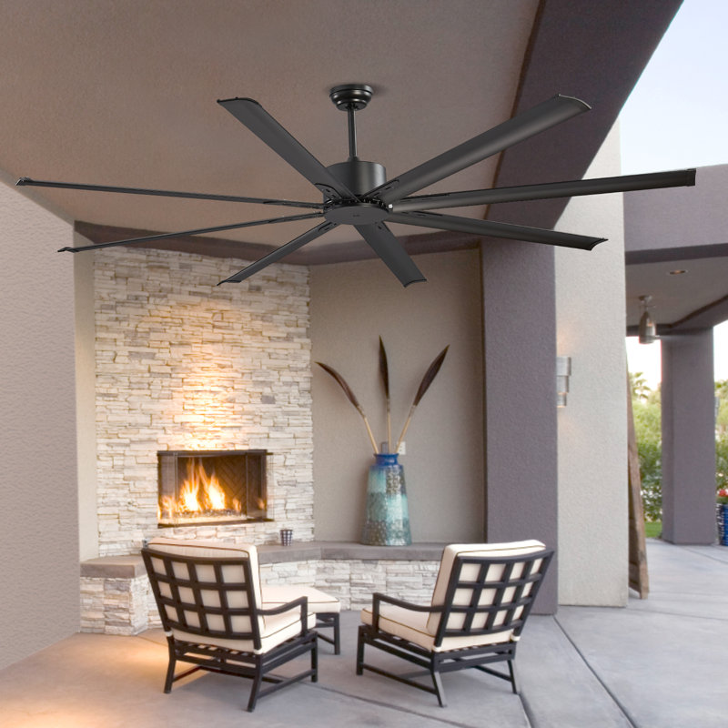 Aluminum Ceiling Fan No Light Remote Control Reversible DC Motor, Black, 84" Wide