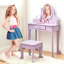 Ensemble de coiffeuse pour enfants avec miroir et tabouret, bureau de maquillage pour enfants avec tiroir, miroir réglable sans éclairage, table de maquillage pour chambre - Violet