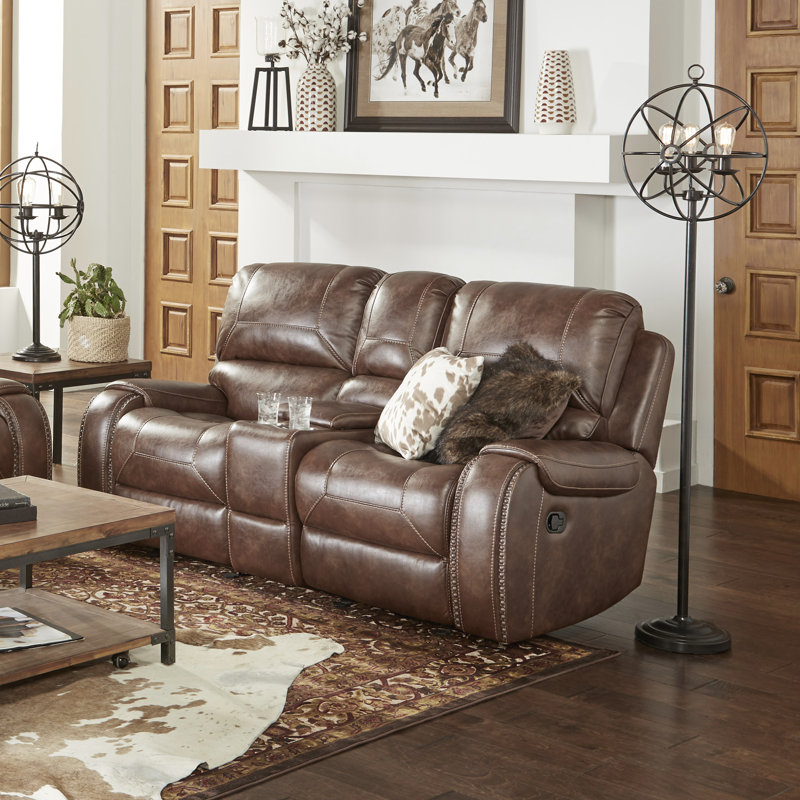 Wheresford 77.95'' Faux Leather Reclining Loveseat, Brown Faux Leather
