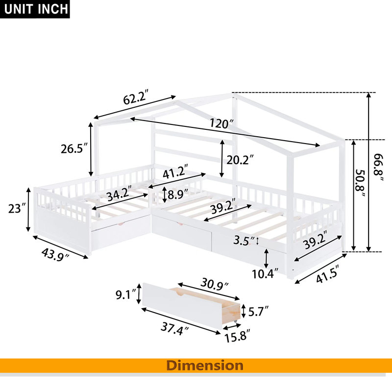 Lit plateforme simple avec trois tiroirs de rangement, Blanc