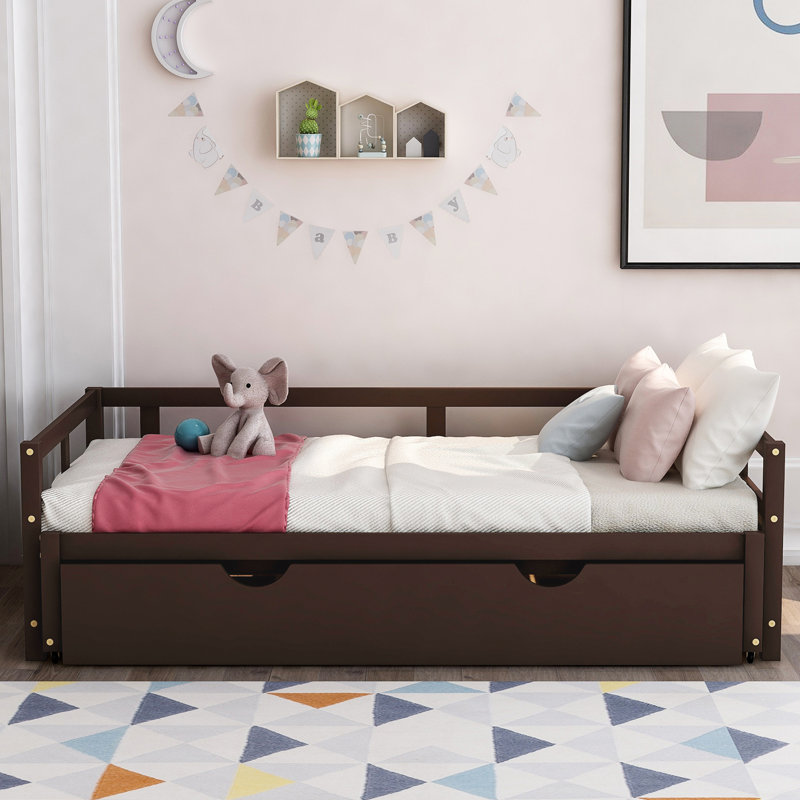 Lit de jour extensible avec couchette, lit de jour en bois avec couchette, espresso