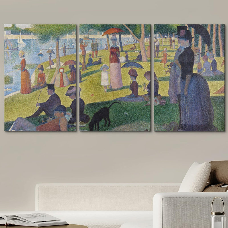 Œuvre célèbre «La Grande Jatte» 3 pièces, Toile tendue, H 24 po x l 16 po x P 1,5 po