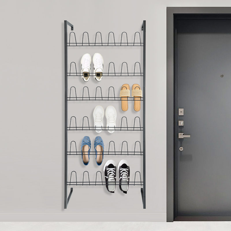 6-Tier Wall-Mounted Shoe Rack - Holds 18 Pairs Of Shoes (27.56" W X 70.87" H X 7.09" D), Black