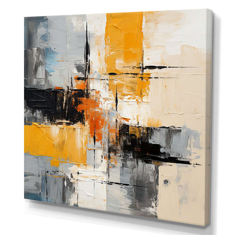 «Gray and Yellow Paint Elegance II», art mural abstrait, H 36 po x l 36 po x P 1,5 po, Toile tendue