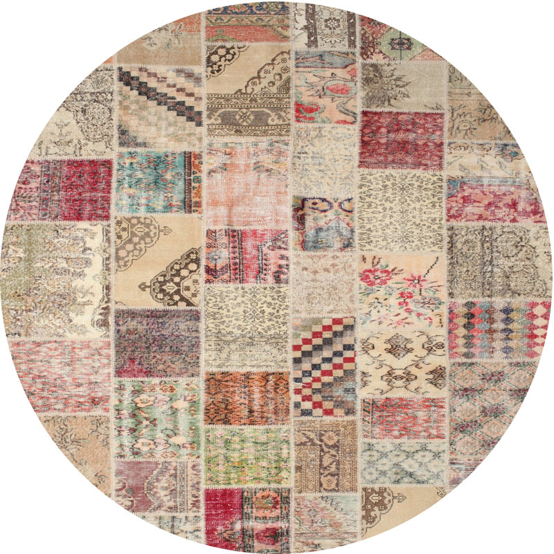 Tapis gris/beige/brun contemporain, Rond 8 pi
