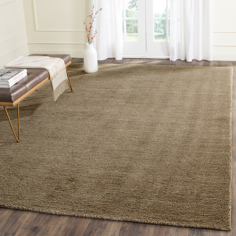 Frann Hand Loomed Wool/Cotton Solid Color Rug in Brown, Rectangle 8' x 10'