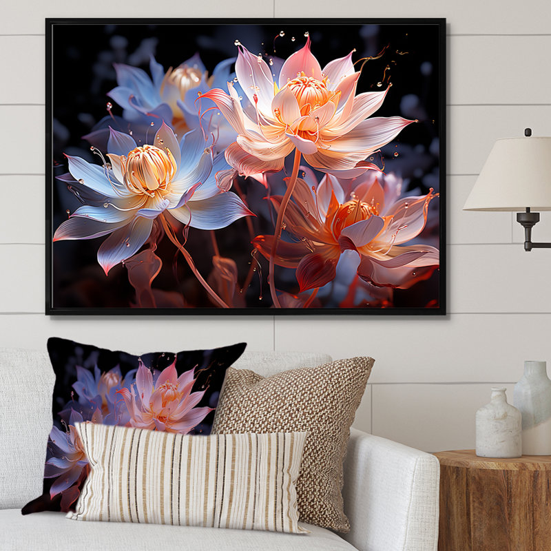 «Beautiful Rainy Lotus Dance III», reproduction sur toile, Cadre flottant noir, H 16 po x l 32 po x P 1 po