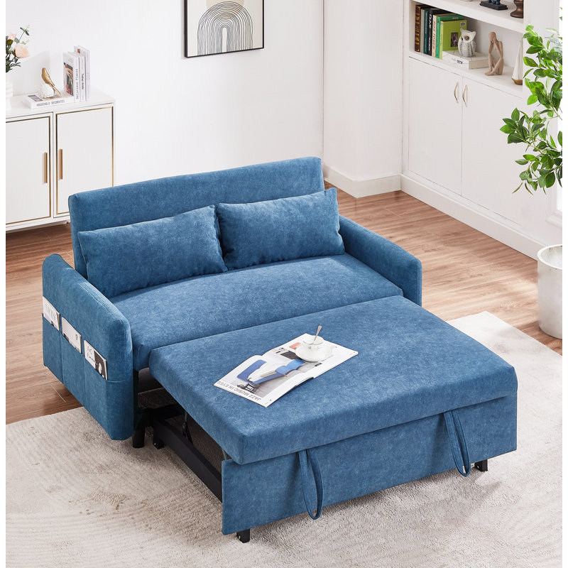 Divyanshi Pull Out Sleep Sofa Bed Loveseats Sofa Couch with Adjsutable Backrest, Storage Pockets, 2 Soft Pillows, USB Ports for Living Room, Bedroom, Apartment, Office