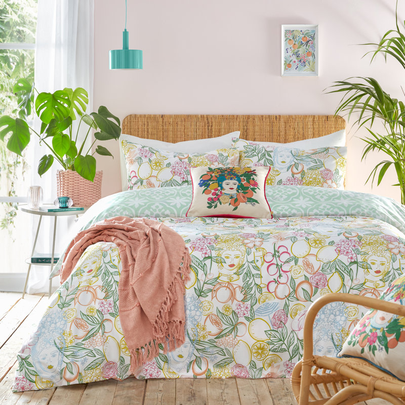 Taormina Cotton Blend Floral Duvet Cover Set with Pillowcases Included, Super King - 2 Standard
Pillowcases