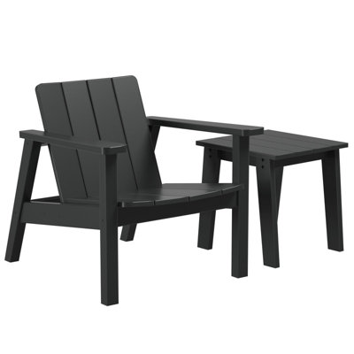 Ensemble de chaise d'extérieur et table d'appoint Adirondack, résine HDPE, pour barbecue, plage, terrasse, jardin, pelouse et cour, noir.